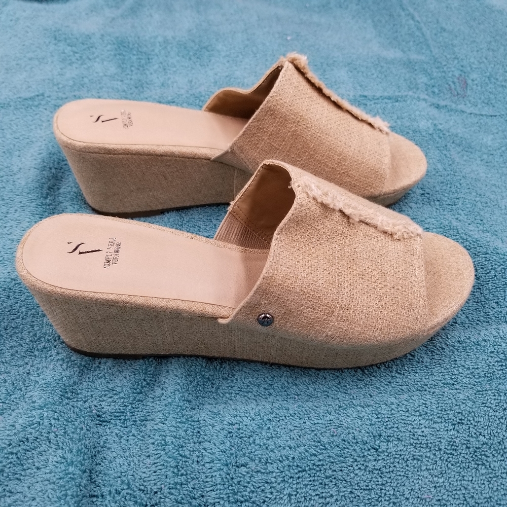 Simply Vera Vera Wang Womens New Braeburn Natural Beige Slide on Wedge Sandal 10